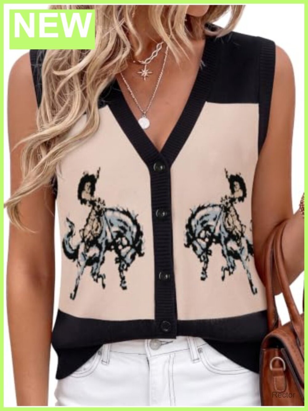 Jacquard Knit Western Sweater Vest Sleeveless Cardigan